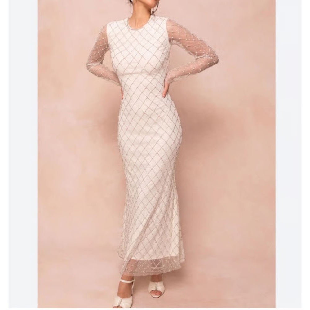 NWT Ivy City Co Gatsby Bridal Beaded Long Sleeve Dress